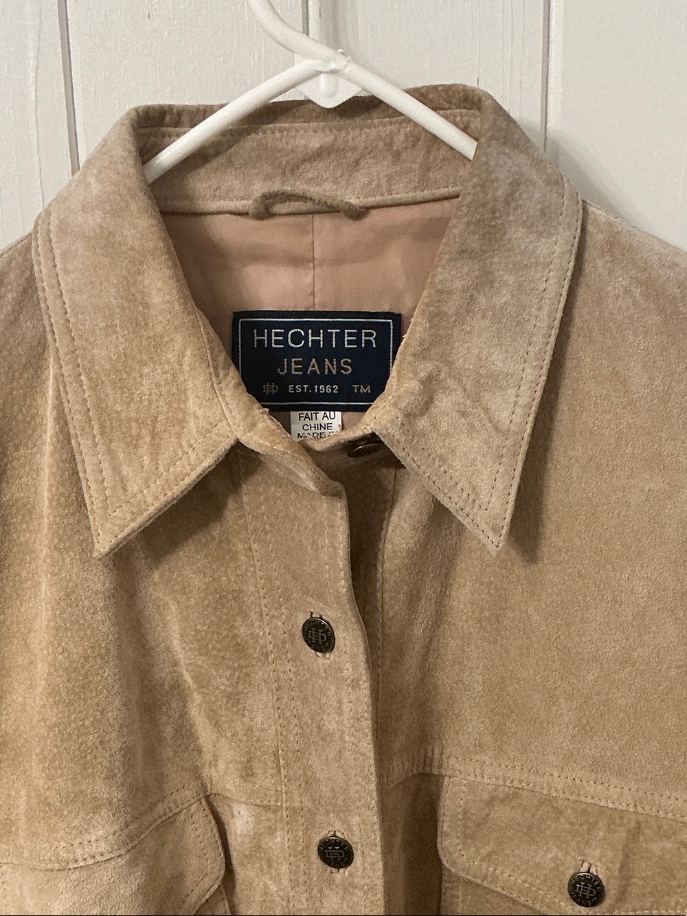 Vintage Daniel Hechter Suede Leather Shirt Jacket in Beige 100% leather